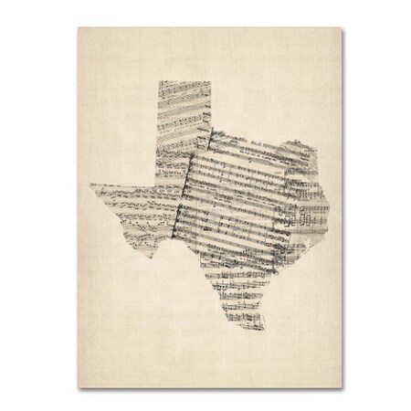 Trademark Fine Art Michael Tompsett 'Old Sheet Music Map of Texas' Canvas Art, 18x24 MT0528-C1824GG